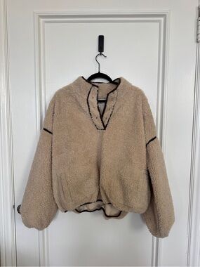 ELEVEN ELEVEN Cozy Teddy Fleece Pullover Jacket - Beige